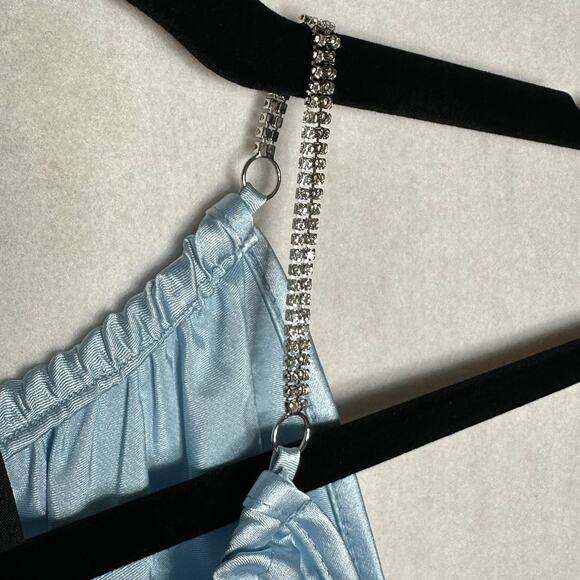 Nicole Miller Light Blue Satin Halter Top with Rhinestone Straps Size S New - Picture 4 of 12